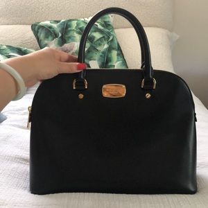 Cindy Large Dome Crossbody Black Leather Satchel